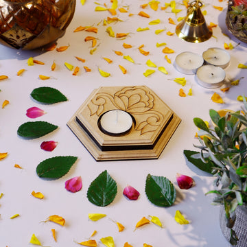 Hand Carved Edge Pre Mark Tea Light Hexagonal